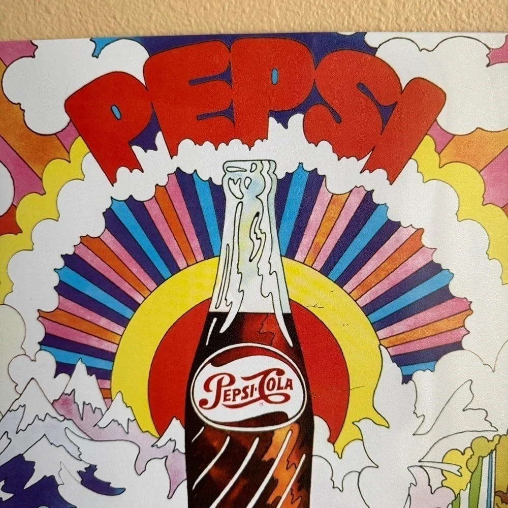 Metal colorful sunburst Pepsi cola sign